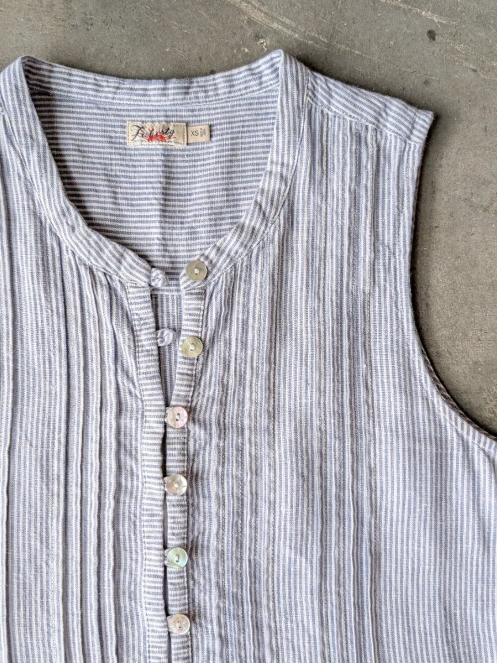 Faherty Isha Blue Stripe Linen Sleeveless Shift Mini Dress Summer Sundress XS - Picture 3 of 8